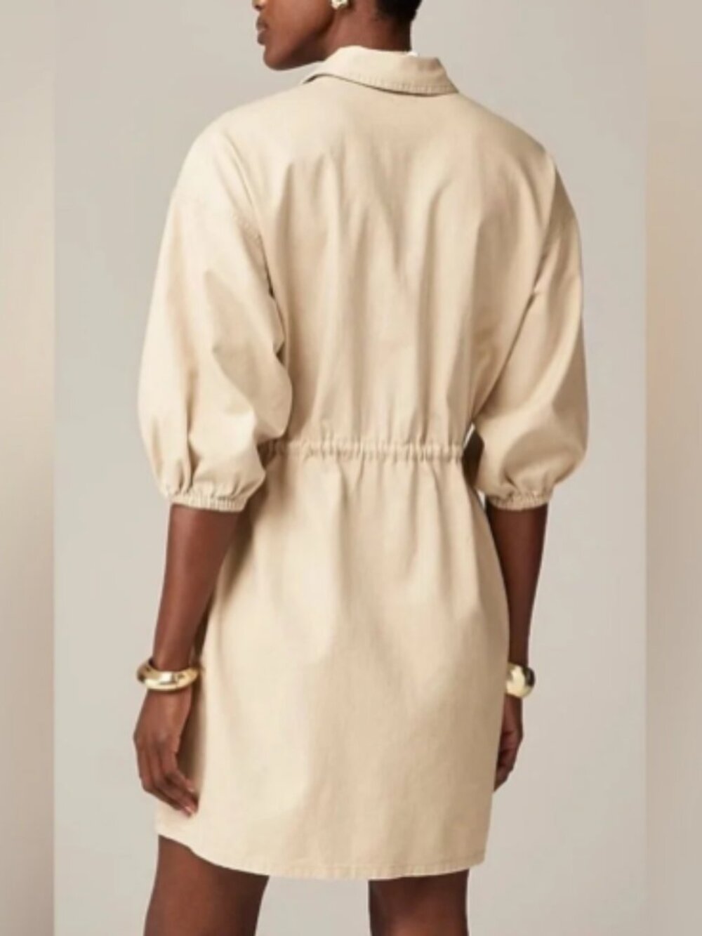 J. CREW Utility Cinched Zip Up Dress Drapey Cotton Khaki Cream Tan Beige Small - Picture 2 of 12